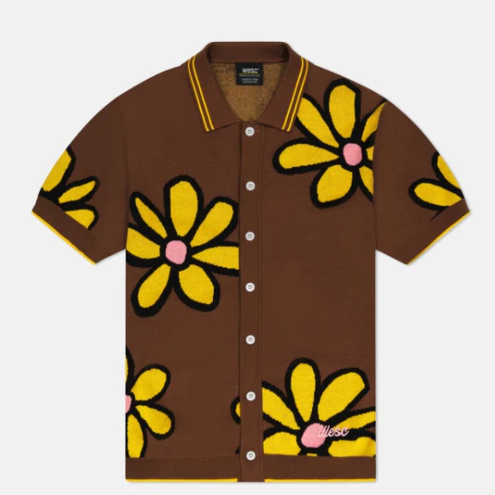 NWT Wesc S/S POLO COLLAR CARDIGAN DAISYS SUMMER KNIT BOXY SHORT SLEEVE SHIRT